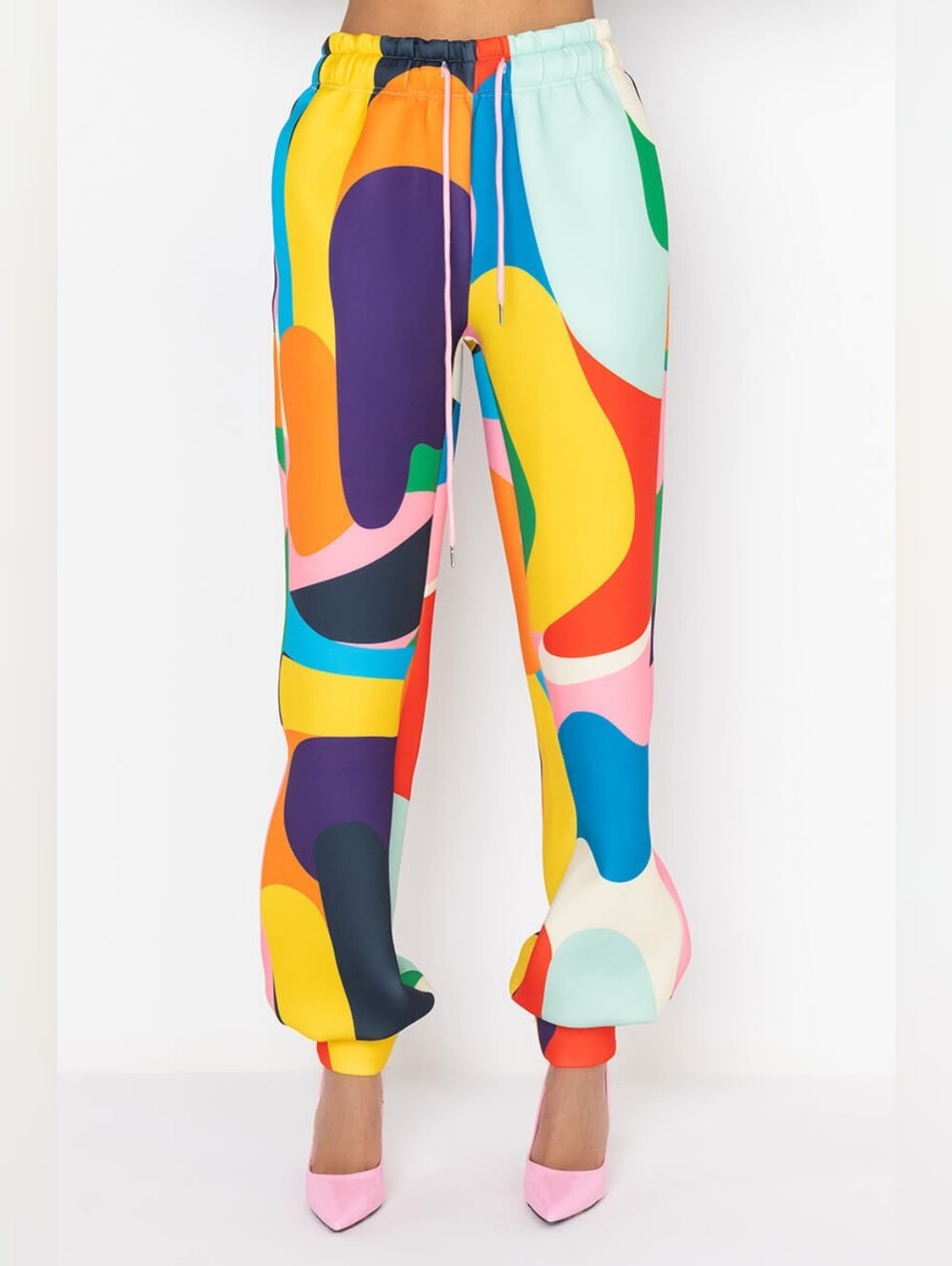 AKIRA Multicolor Abstract Track Joggers - Yellow, Blue, Pink, Green, Orange Sz M